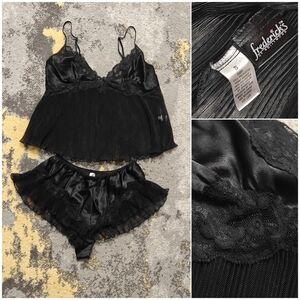 Y2K 2001 Fredricks of Hollywood Black Lace Trim Sleep Set 2pc